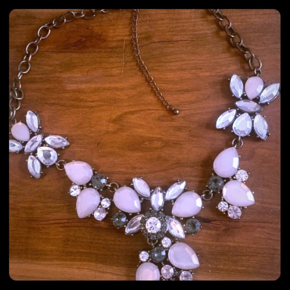 Purple and gray floral statement necklace